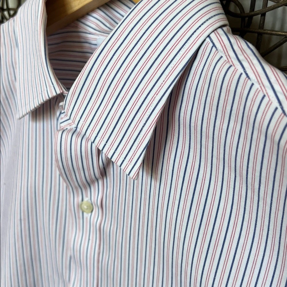 Brooks Brothers White Navy Blue Red Striped Dress Shirt Men 15 1/2 34/35